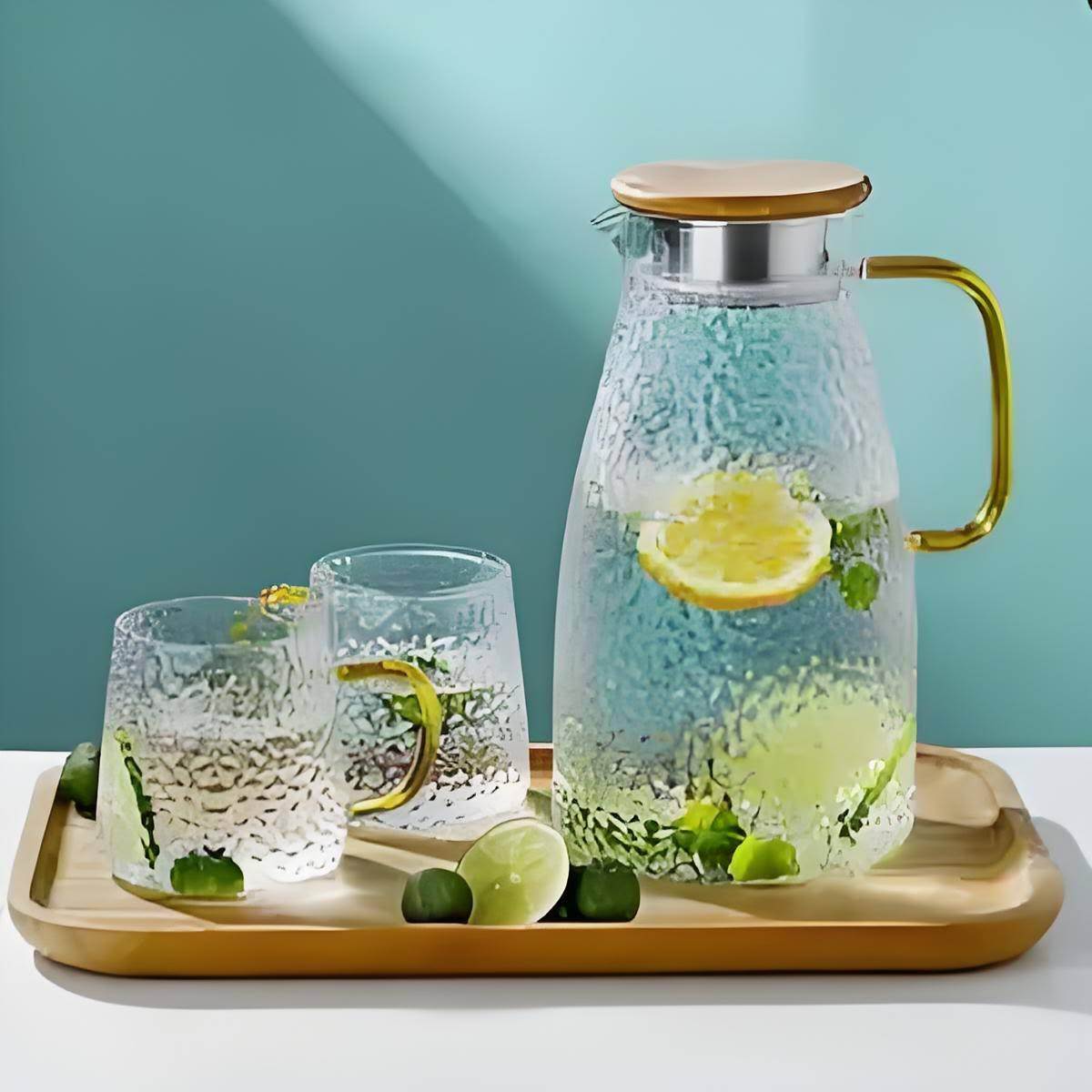 锤纹玻璃壶2L+2个杯子